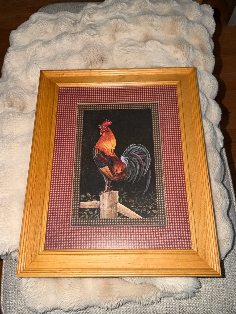 Framed Rooster Wall Art in Wood Frame - Red & Multi